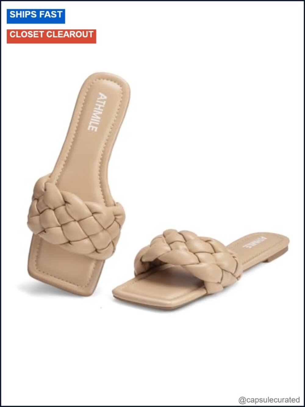 Braided Womens Slide Sandals Square Open Toe Fashion Summer Flat Shoes